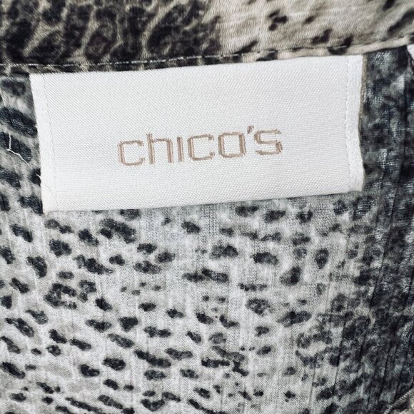 Chicos Womens Top 3 Extra Large Tan Brown Animal Print Button Front Shirt Sheer - Picture 5 of 11